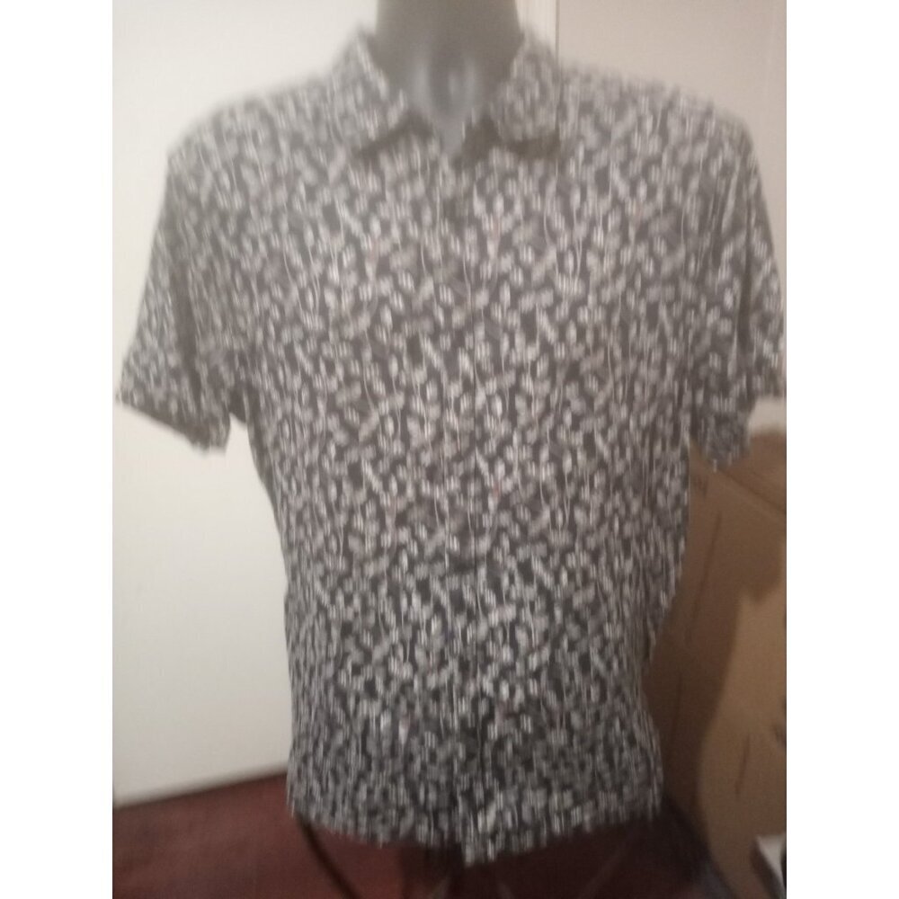 Perry Ellis 100% Linen Slim Fit Men’s Button Shirt Blue Floral Short Sleeve 2XL